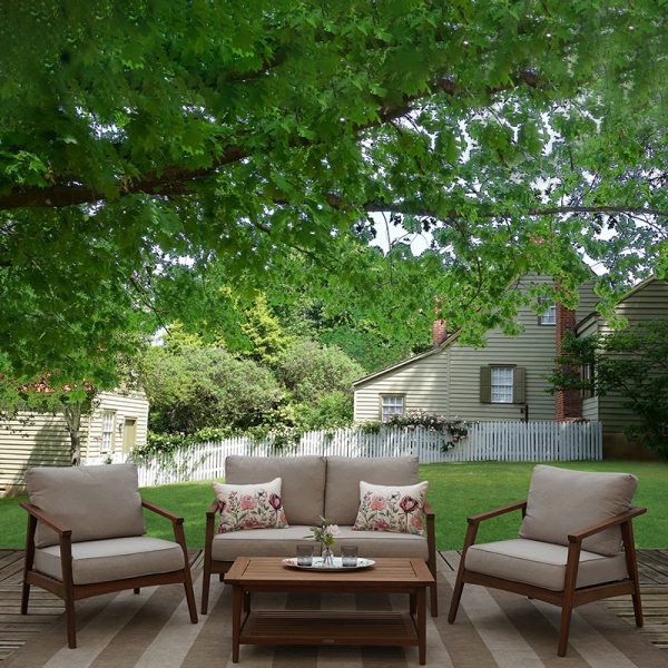 Modern 4-piece Eucalyptus Wood Outdoor Patio Furniture Lounge Set